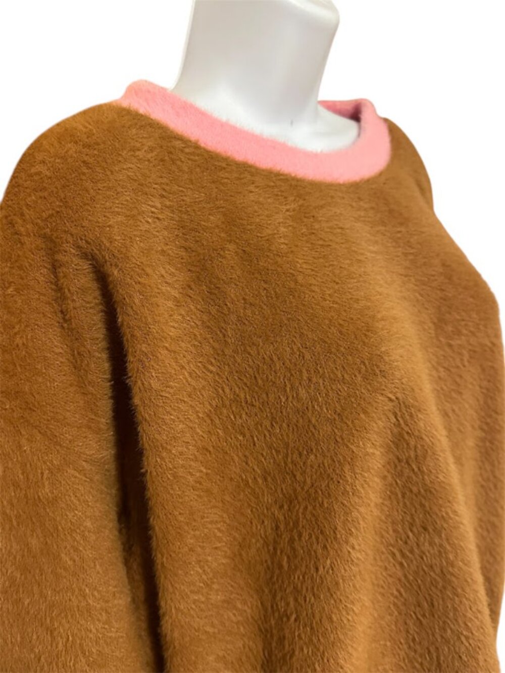 Anthropologie Maeve Cozy Ringer Fuzzy Sweatshirt Honey Brown and Pink NWT XL - Picture 4 of 5